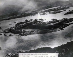 Aerial view of the 1st bomb drop on Pearl Harbor