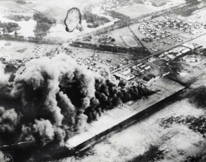 Aerial view of the attack on Wheeler Field in 1941
