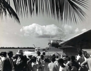 Historical photo of a China Clipper in the water