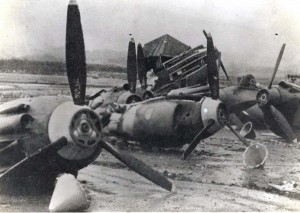 Damaged air crafts in Pearl Harbor taken in 1941