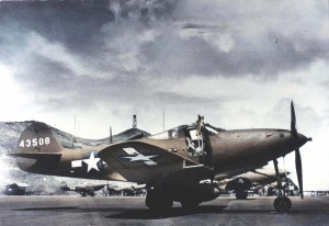 P-390 of 333rd Fighter Squadron, 318th Fighter Group, on flight line at Bellows Field, 1943.