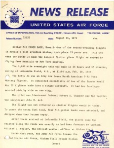 Hickam AFB Press Release dated August 16, 1972