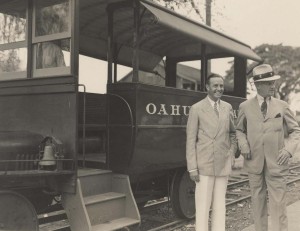 W. Averell Harrison, chairman of board, Union Pacific Railway, & Walter Dillingham, president of Oahu Railway of Hawaii, most westerly railroad in nation.  