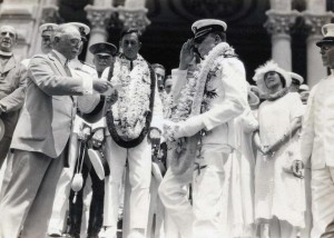 Commander John Rodgers and his crew were welcomed at Iolani Palace by Governor W. R. Farrington on September 17, 1925. Rodgers died while making a trip to the Naval Aircraft Factory to inspect two PN-10 model seaplanes. He had hoped to fly one of these planes to Hawaii when they were completed.  