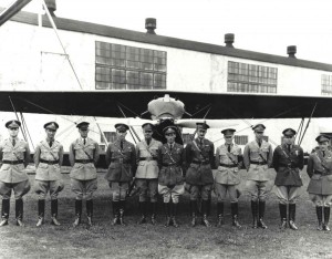 The 18th Pursuit Group at Wheeler Field, 1929. Lts James Walsh, Jack Kirkendall, Ray Culberson, 19th Pursuit Sq; Capt Strickland, 19th PS Comdr; Capt Vern; Maj. Carl Wash, Grp Comm; Lt. Rex Stoner, Group Adjustant; Lt Clarence Crumrine, 6th Pursuit Sq; Lt. Hoyt.  