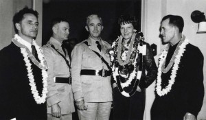 Amelia Earhart is honored at a farewell party at the Wheeler Field Officer's Club, March 19, 1937.