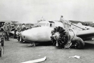 The right landing gear tire on Amelia Earhart's Electra blew out on takeoff at Ford Island, March 20, 1937.