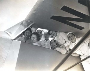 Pilot Andrews, Evelyn Hudson, assistant instructor; Winifred Hudson, Helen Smith, Virginia Thomas, Madeline Hayden, Emma Chung, Clora Curtis. 1935.   