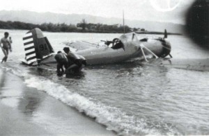 A-12 being removed from Haleiwa Bay after a forced landing. The pilot was Ssgt. Charlie Cunningham. The gunner was PFC Johnny DiLauro. Both survived. Only the guns were damaged. July 19, 1938.