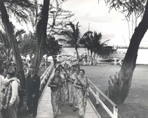 Hawaiian musicians perform at the christening of the Pan American Hawaii Clipper, May 1936.  