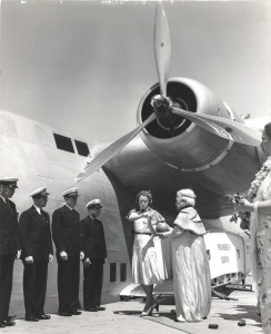 Helen Poindexter christens the Pan American Honolulu Clipper with coconut milk, 1939  
