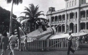 Plane at Iolani Palace Grounds, c1930s.  
