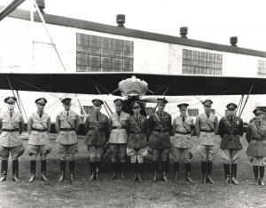18th Pursuit Group, Wheeler Field, 1930s. Lts James Walsh, Jack Kirkendall, Ray Culberson, 19th Pursuit Sq; Capt Strickland, 19th PS Comdr; Capt Vern; Maj. Carl Wash, Grp Comm; Lt. Rex Stoner, Group Adjustant; Lt Clarence Crumrine, 6th Pursuit Sq; Lt. Hoyt Vandenberg, 6 PS Comdr; Lts. Moggy Towle.  