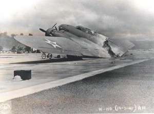 B-17 remains on Hickam Field Flight Line, December 7, 1941.   