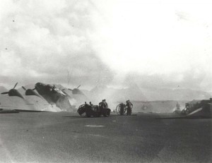 Flight line at Hickam Field, December 7, 1941 during bombing.