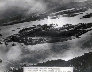 First bomb drop at Pearl Harbor, December 7, 1941.   