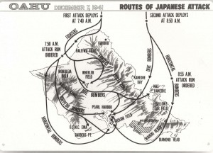 Routes of Japanese attack on Pearl Harbor, December 7, 1941.   