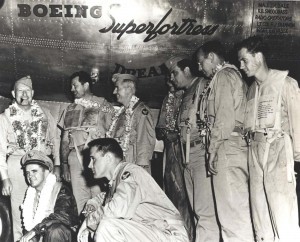 Col. Clarence Irvine and crew flew B-29 Dreamboat from Hickam Field to Cairo, nonstop in 39 hours and 36 minutes. They flew 9,444 miles via the North Pole, from Hawaii to Alaska, Iceland, and Cairo, October 1946.  