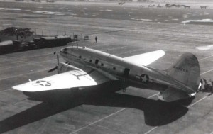 C-46 in front and C-47, C-78 and B-25 in background, Hickam Field, 1945.   