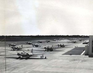 Bombing planes line up on the apron at Hickam Field.   