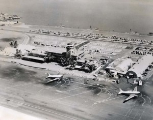 Honolulu Airport, 1947. Seadrome is at top of photo. 