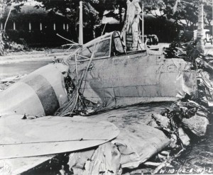 Japanese zero shot down at Fort Kamehameha, Oahu, December 7, 1941. 