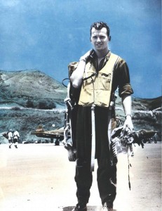 Lt. Harry Vaughn of the 333rd Fighter Squadron, Bellows Field, clad in typical dress gear worn by pilots in the Pacific area in early 1944.