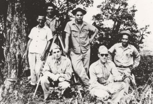 Capt. Wilfred H. Tetley, Commander of Signal Co. Aircraft Warning, Hawaii, and Capt. Kenneth P. Bergquest of 14th Pursuit Wing with members of radar site survey team, 1941. 