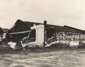 Burned out P-40Bs in front of Hangar 3, Wheeler Field, December 7, 1941.   