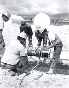 Construction of the Standard Oil pipeline through Honolulu International Airport, 1959. 