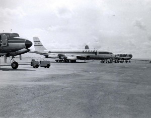 First 707 jet flight into Honolulu International Airport by Qantas, July 31, 1959.  