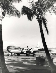 United Airlines Mainliner Stratocruiser at Honolulu International Airport, 1950s.