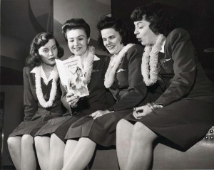 United Airlines flight personnel at Honolulu International Airport, 1950s.