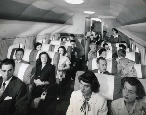 Interior of United Airlines aircraft, 1950s.