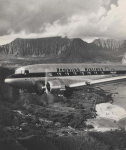 Hawaiian Airlines flies over Kaneohe.  