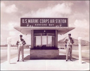 Sentries at entry to Marine Corps Air Station Kaneohe Bay.