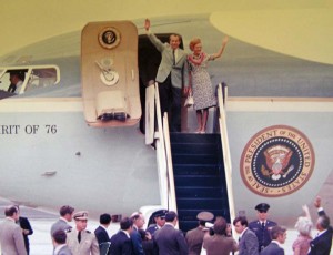 President and Mrs. Richard Nixon arrive at Marine Corps Air Station Kaneohe, 1976.   