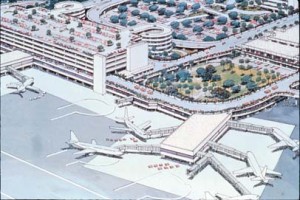 Architect's drawing of new Interisland Terminal Complex, Honolulu International Airport, 1987. 