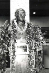 Bronze bust of Richard Kawakami for whom the Lihue Airport Terminal is named, February 25, 1987.   