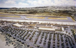 Artist's drawing of new Kahului Airport Terminal, Maui, 1987.   