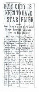 Bay City is Keen to Have Star Flier, 9-13-1925