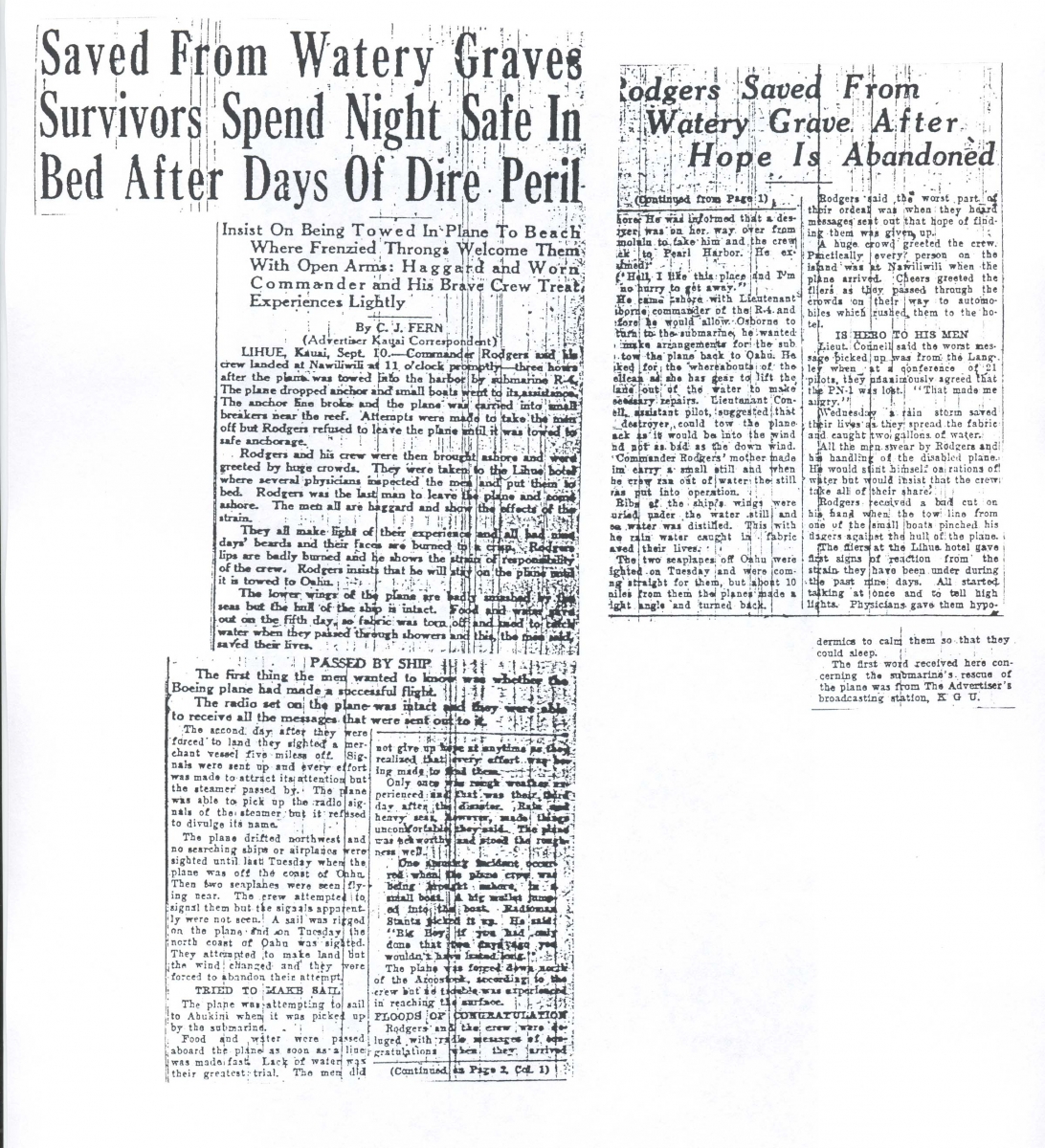 saved from watery graves survivors spend night safe, 9-11-1925