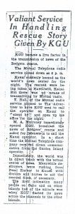 Valiant Service in Handling Rescue Story Given by KGU, 9-11-1925