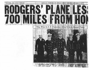 Rodgers' plane less than 700 miles from Honolulu, 9-1-1925