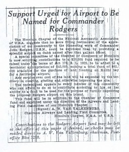 Support Urged for Airport to be Named for Commander Rodgers, 9-6-1925