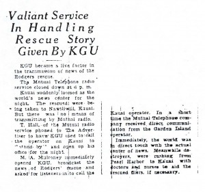 Valiant Service in Handling Rescue Story Given by KGU, 9-10-1925