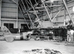 Japanese zero sits in Hickam Field hangar after it was shot down at Fort Kamehameha on December 7, 1941.