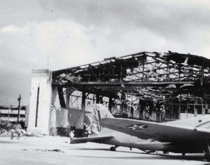 B-18 outside of Hangar 11 at Hickam Field after December 7, 1941 bombing. 
