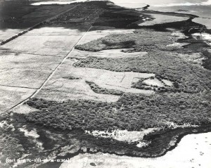 Aerial view of Hickam Field taken in 1936