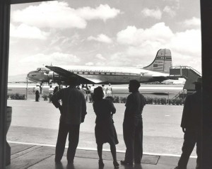 Historic photo of an American World Airways aircraft on the runway